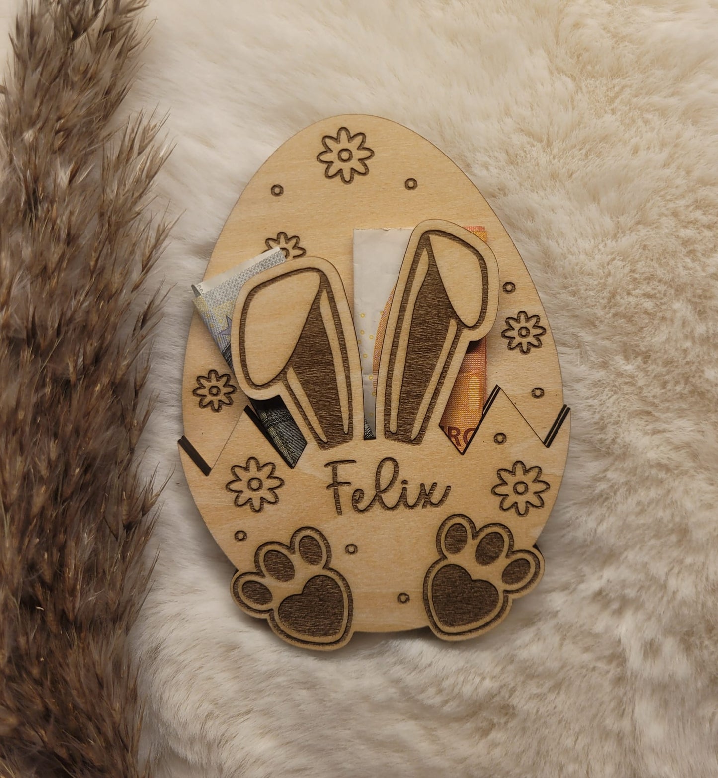 Persönliches Holzei mit Name / Geldgeschenk