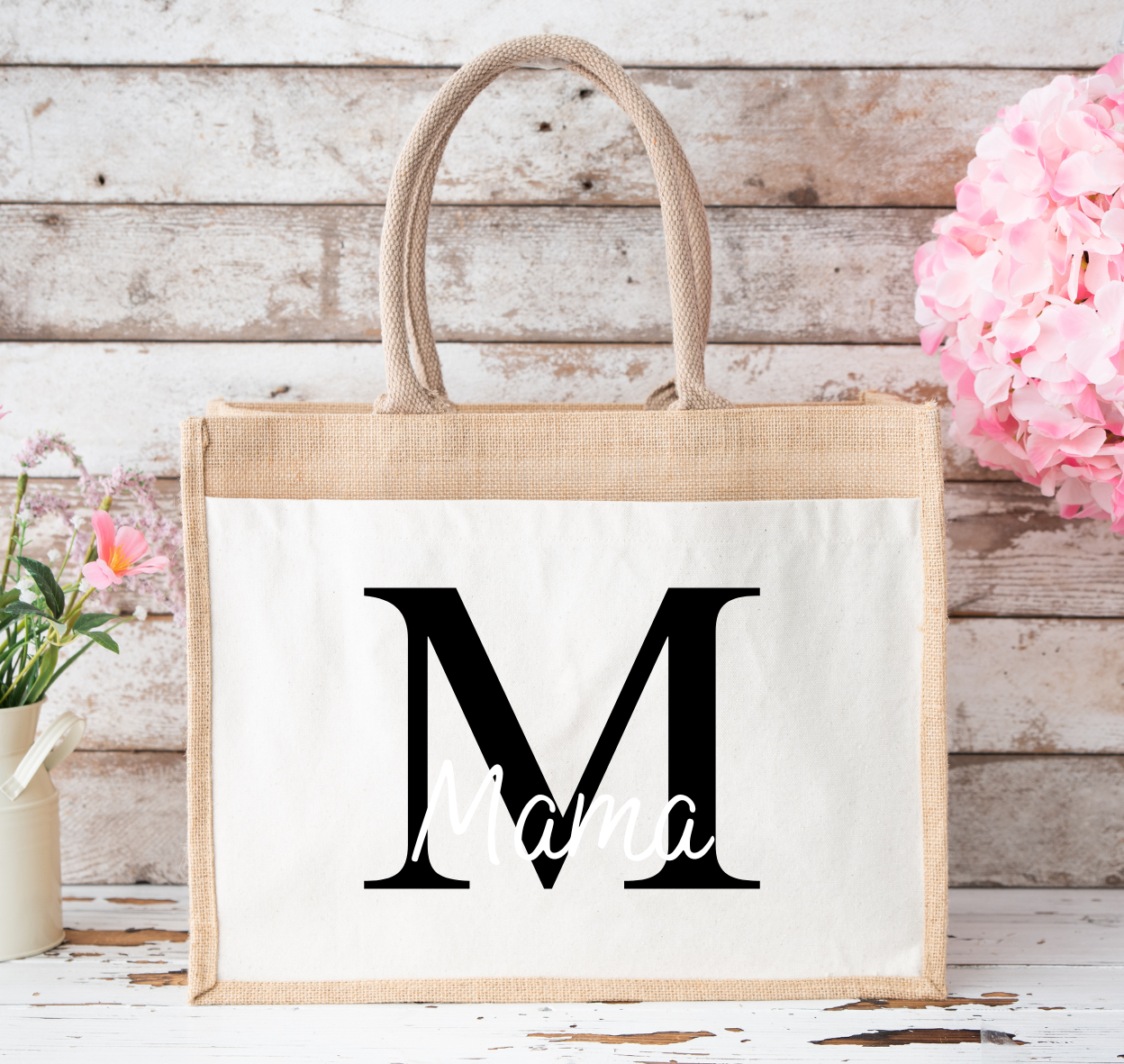 Jutetasche Buchstaben