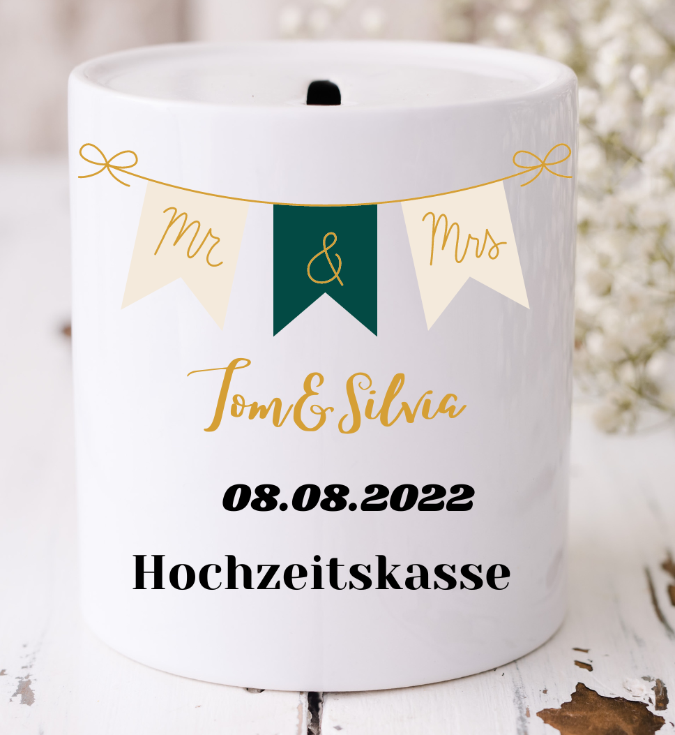 Spardose Hochzeit personalisiert mit Namen