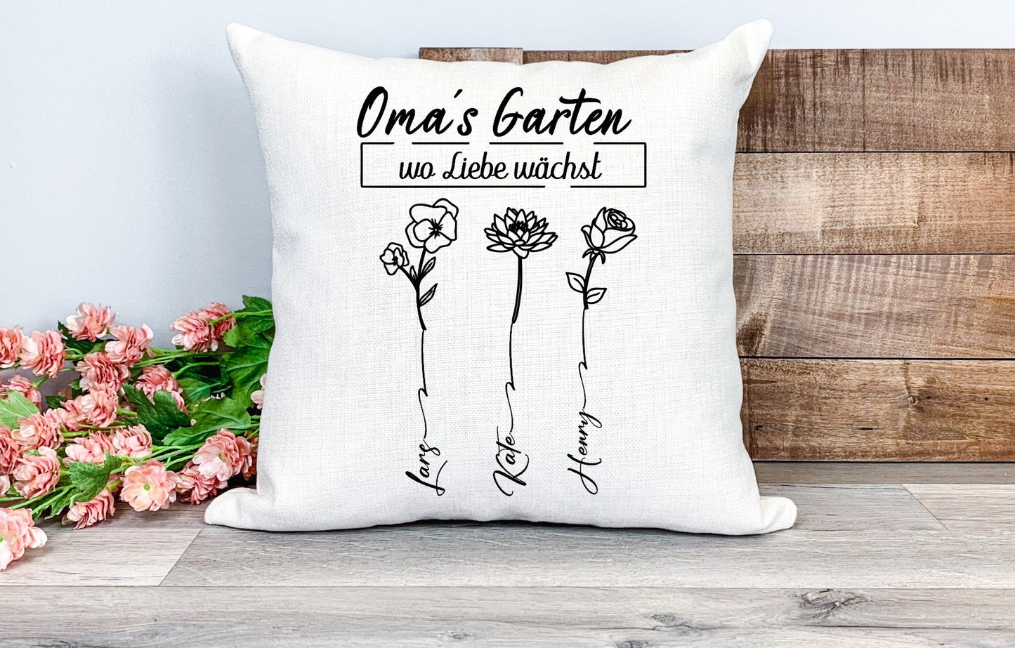 Kissenbezug Oma Blumen personalisiert mit Namen